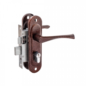 Замок врезной цилиндровый с защёлкой в комплекте с ручкой ЗВ4-50.01 (медь), 5 кл.